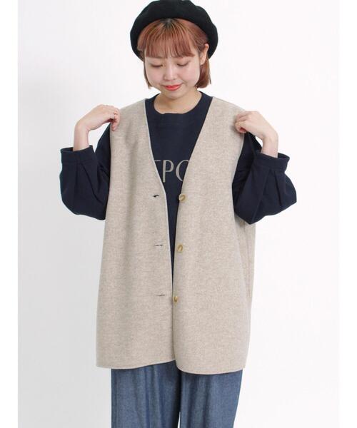 Samansa Mos2（サマンサ モスモス）の「【UVカット加工】スッキリきれい見えウールライクベスト（ベスト・レディース・ブラウン/カーキ/ベージュ/ネイビー・F）」の6枚目の写真