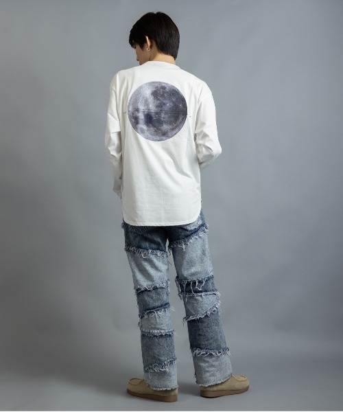 En serio TOKYO(エンソリオトーキョー)の「シルケットライク MOONモチーフプリント ロンT(Tシャツ/カットソー・メンズ・ブラック/ブルーグリーン/ホワイト・M/LL/L)」の10枚目の写真