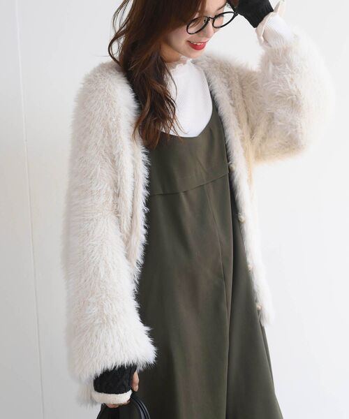 rps（アールピーエス）の「フェザーロングカーディガン（カーディガン/ボレロ・レディース・ベージュ系その他/アイボリー/チャコールグレー・フリー）」の11枚目の写真