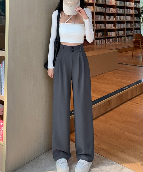 MILAE(ミレ)の「ハイウエストタックセミワイドパンツ(その他パンツ・レディース・ブラック/グレー/モカ・S/L/M)」の3枚目の写真