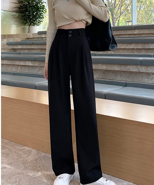 MILAE(ミレ)の「ハイウエストタックセミワイドパンツ(その他パンツ・レディース・ブラック/グレー/モカ・S/L/M)」の2枚目の写真