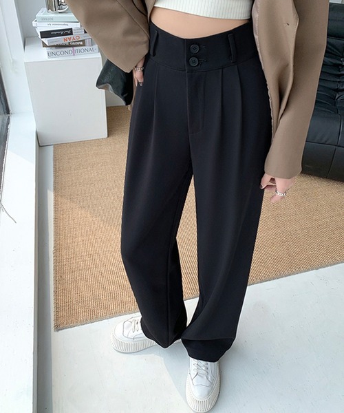 MILAE(ミレ)の「ハイウエストタックセミワイドパンツ(その他パンツ・レディース・ブラック/グレー/モカ・S/L/M)」の5枚目の写真