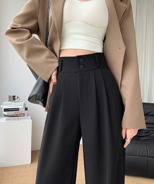 MILAE(ミレ)の「ハイウエストタックセミワイドパンツ(その他パンツ・レディース・ブラック/グレー/モカ・S/L/M)」の7枚目の写真