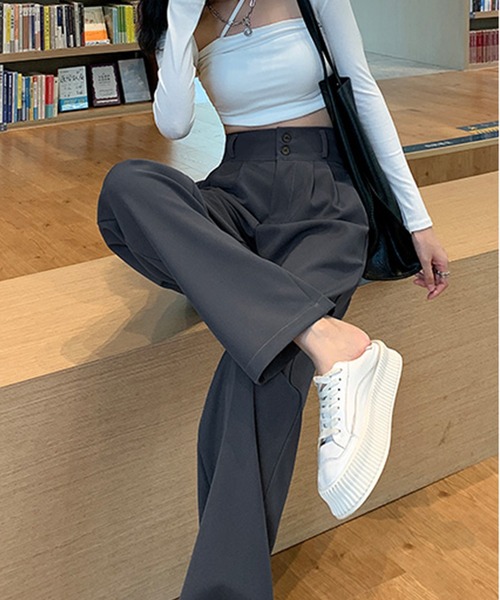 MILAE(ミレ)の「ハイウエストタックセミワイドパンツ(その他パンツ・レディース・ブラック/グレー/モカ・S/L/M)」の15枚目の写真