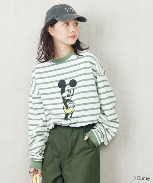 FREAK'S STORE（フリークスストア）の「限定展開　Disney/ディズニー　別注/Mickey/ボーダープリントロングスリーブTシャツ（Tシャツ/カットソー・レディース・ベージュ/ラベンダー/ブラック/グリーン・ﾌﾘ-）」の5枚目の写真