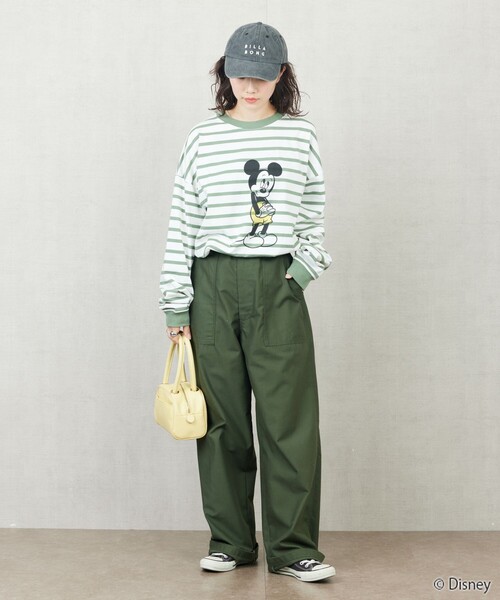 FREAK'S STORE（フリークスストア）の「限定展開　Disney/ディズニー　別注/Mickey/ボーダープリントロングスリーブTシャツ（Tシャツ/カットソー・レディース・ベージュ/ラベンダー/ブラック/グリーン・ﾌﾘ-）」の6枚目の写真