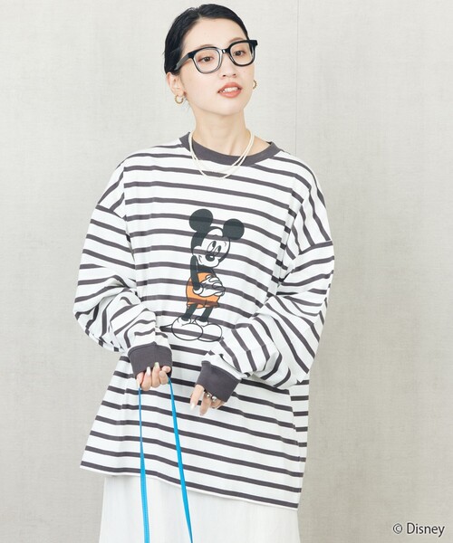 FREAK'S STORE（フリークスストア）の「限定展開　Disney/ディズニー　別注/Mickey/ボーダープリントロングスリーブTシャツ（Tシャツ/カットソー・レディース・ベージュ/ラベンダー/ブラック/グリーン・ﾌﾘ-）」の10枚目の写真