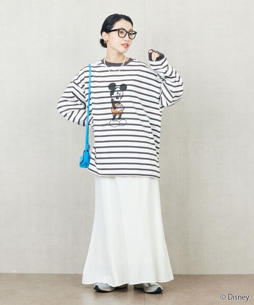 FREAK'S STORE（フリークスストア）の「限定展開　Disney/ディズニー　別注/Mickey/ボーダープリントロングスリーブTシャツ（Tシャツ/カットソー・レディース・ベージュ/ラベンダー/ブラック/グリーン・ﾌﾘ-）」の11枚目の写真