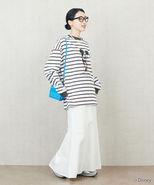 FREAK'S STORE（フリークスストア）の「限定展開　Disney/ディズニー　別注/Mickey/ボーダープリントロングスリーブTシャツ（Tシャツ/カットソー・レディース・ベージュ/ラベンダー/ブラック/グリーン・ﾌﾘ-）」の12枚目の写真