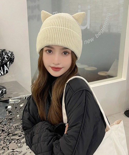 ALTROSE（アルトローズ）の「ニット帽 パール ネコミミ（ニット