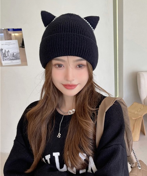 ALTROSE（アルトローズ）の「ニット帽 パール ネコミミ（ニット