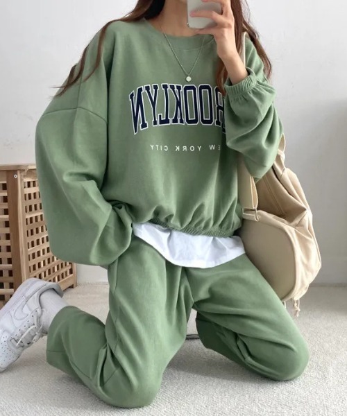 MYMOOD.（マイムード）の「●ドロップ/【上下2点セット】カレッジロゴ スウェットセットアップ ルームウェア（その他ルームウェア・レディース・ブラック/グレー/グリーン/オートミール・FREE）」の20枚目の写真