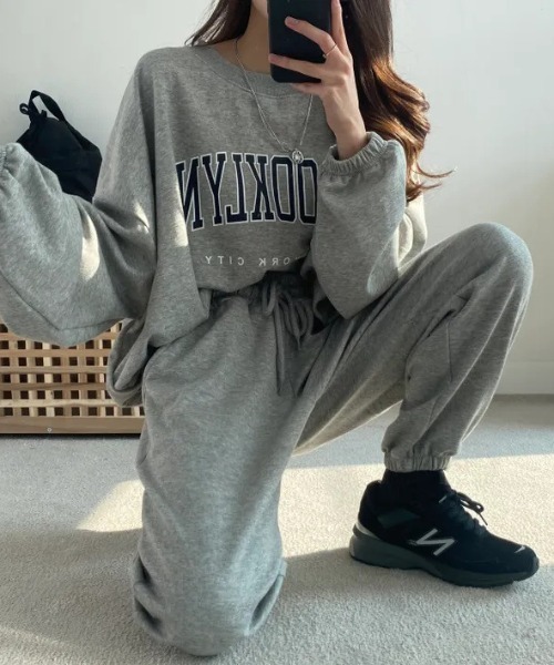 MYMOOD.（マイムード）の「●ドロップ/【上下2点セット】カレッジロゴ スウェットセットアップ ルームウェア（その他ルームウェア・レディース・ブラック/グレー/グリーン/オートミール・FREE）」の14枚目の写真