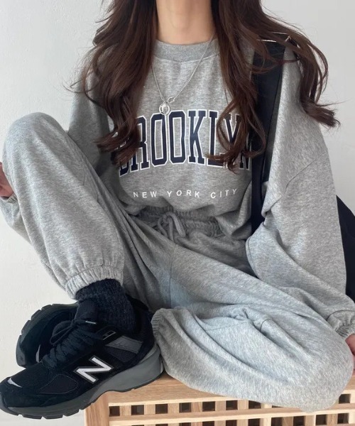 MYMOOD.（マイムード）の「●ドロップ/【上下2点セット】カレッジロゴ スウェットセットアップ ルームウェア（その他ルームウェア・レディース・ブラック/グレー/グリーン/オートミール・FREE）」の13枚目の写真