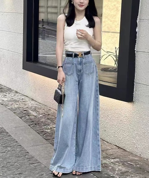 BLANC FICELLE(ブランフィセル)の「ワイド デニムパンツ(デニムパンツ・レディース・インディゴブルー/ブルー・M/L/S/XL)」の12枚目の写真