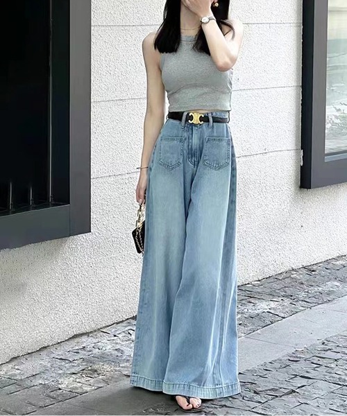 BLANC FICELLE(ブランフィセル)の「ワイド デニムパンツ(デニムパンツ・レディース・インディゴブルー/ブルー・M/L/S/XL)」の13枚目の写真