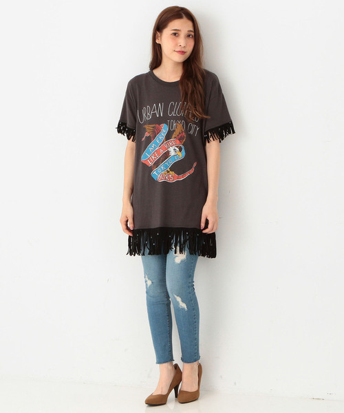 Another Edition（アナザーエディション）の「BIRDプリントフリンジロングTシャツ/AEBC　BIRDPrtフリンジロングT（Tシャツ/カットソー・レディース・ブラック・フリー）」の3枚目の写真