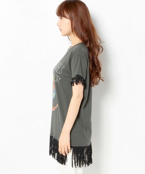 Another Edition（アナザーエディション）の「BIRDプリントフリンジロングTシャツ/AEBC　BIRDPrtフリンジロングT（Tシャツ/カットソー・レディース・ブラック・フリー）」の9枚目の写真