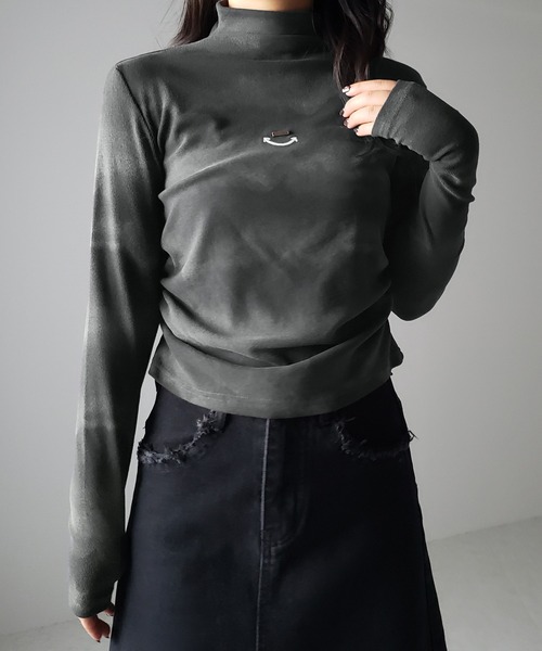 me+em select(ミームセレクト)の「※【 裏微起毛 】サイドシャーリングヴィンテージタイダイハイネックトップス(Tシャツ/カットソー・レディース・グレー/アイボリー/ブラウン・FREE)」の10枚目の写真