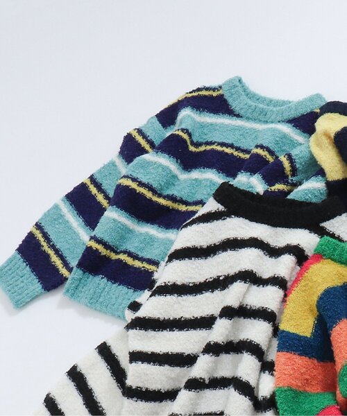 BREEZE(ブリーズ)の「ブークレニット(ニット/セーター・キッズ・オフホワイト/レインボー/イエロー/ターコイズブルー・90/140/120/100)」の3枚目の写真