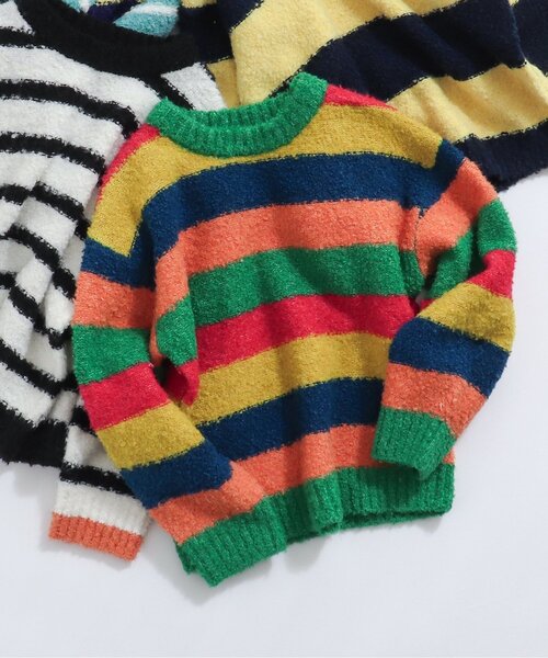 BREEZE(ブリーズ)の「ブークレニット(ニット/セーター・キッズ・オフホワイト/レインボー/イエロー/ターコイズブルー・90/140/120/100)」の1枚目の写真