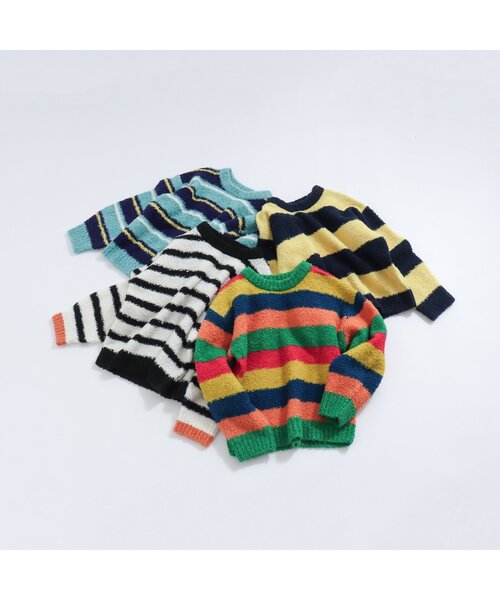 BREEZE(ブリーズ)の「ブークレニット(ニット/セーター・キッズ・オフホワイト/レインボー/イエロー/ターコイズブルー・90/140/120/100)」の5枚目の写真