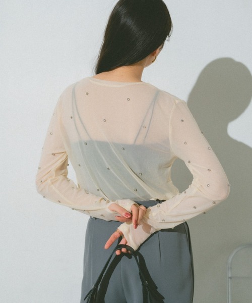 VANNIE U（ヴァニーユー）の「ビジューチュールシアートップス（Tシャツ/カットソー・レディース・ブルー/アイボリー/ブラック/ネイビー・FREE）」の13枚目の写真