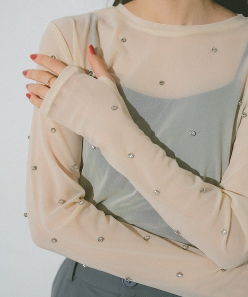 VANNIE U（ヴァニーユー）の「ビジューチュールシアートップス（Tシャツ/カットソー・レディース・ブルー/アイボリー/ブラック/ネイビー・FREE）」の11枚目の写真