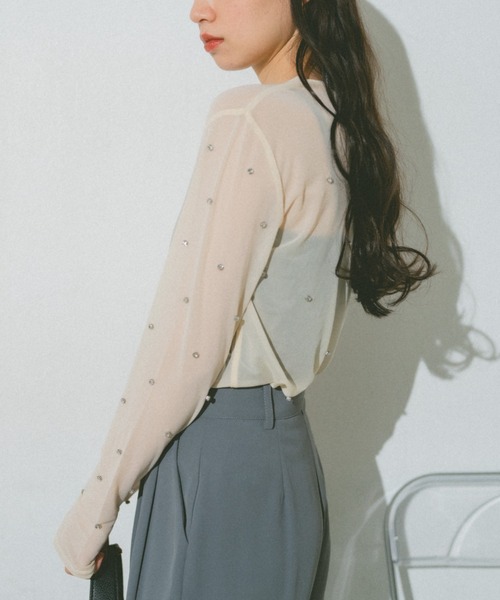 VANNIE U（ヴァニーユー）の「ビジューチュールシアートップス（Tシャツ/カットソー・レディース・ブルー/アイボリー/ブラック/ネイビー・FREE）」の12枚目の写真