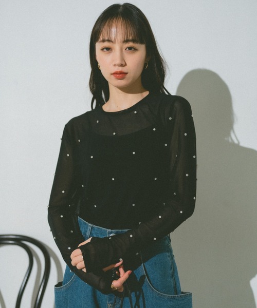 VANNIE U（ヴァニーユー）の「ビジューチュールシアートップス（Tシャツ/カットソー・レディース・ブルー/アイボリー/ブラック/ネイビー・FREE）」の17枚目の写真