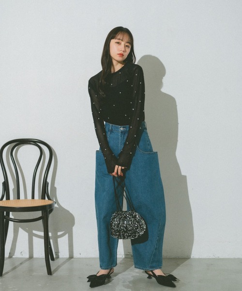 VANNIE U（ヴァニーユー）の「ビジューチュールシアートップス（Tシャツ/カットソー・レディース・ブルー/アイボリー/ブラック/ネイビー・FREE）」の8枚目の写真