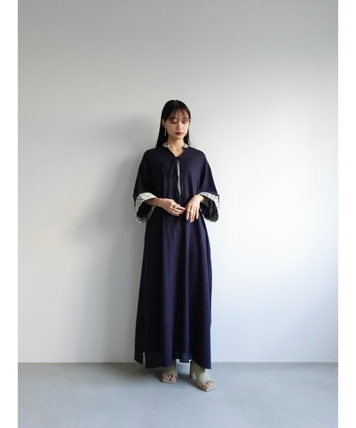 sahara(サハラ)の「Slit Neck Kaftan Dress/スリットネックカフタンドレス(ワンピース・レディース・ネイビー/ベージュ/レッド・FREE)」の7枚目の写真