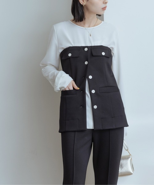 Eimee Law（エイミーロウ）の「ボンディングビスチェ（ベスト・レディース・ブラック/ネイビー/アイボリー・38）」の12枚目の写真