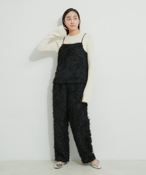 le cercle ADAM ET ROPE'(ルセルクルアダムエロペ)の「【セットアップ対応】リーフ柄カットジャガードキャミソール(キャミソール・レディース・ブラック/ホワイト・FREE)」の6枚目の写真