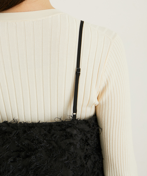 le cercle ADAM ET ROPE'(ルセルクルアダムエロペ)の「【セットアップ対応】リーフ柄カットジャガードキャミソール(キャミソール・レディース・ブラック/ホワイト・FREE)」の13枚目の写真