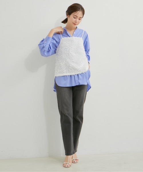 le cercle ADAM ET ROPE'(ルセルクルアダムエロペ)の「【セットアップ対応】リーフ柄カットジャガードキャミソール(キャミソール・レディース・ブラック/ホワイト・FREE)」の3枚目の写真