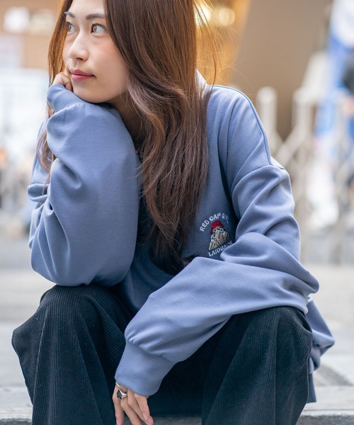 Red Cap Girl(レッドキャプガール)の「【UNIIT × RED CAP GIRL】 ワンポイント 襟配色 ダンボール ハーフジップポロ(ポロシャツ・メンズ・グレー/ブルー/ブラック/ホワイト・MEDIUM/LARGE)」の1枚目の写真