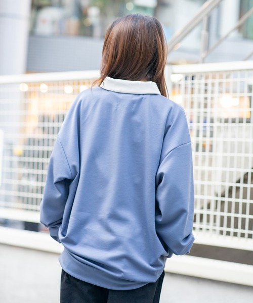 Red Cap Girl(レッドキャプガール)の「【UNIIT × RED CAP GIRL】 ワンポイント 襟配色 ダンボール ハーフジップポロ(ポロシャツ・メンズ・グレー/ブルー/ブラック/ホワイト・MEDIUM/LARGE)」の5枚目の写真