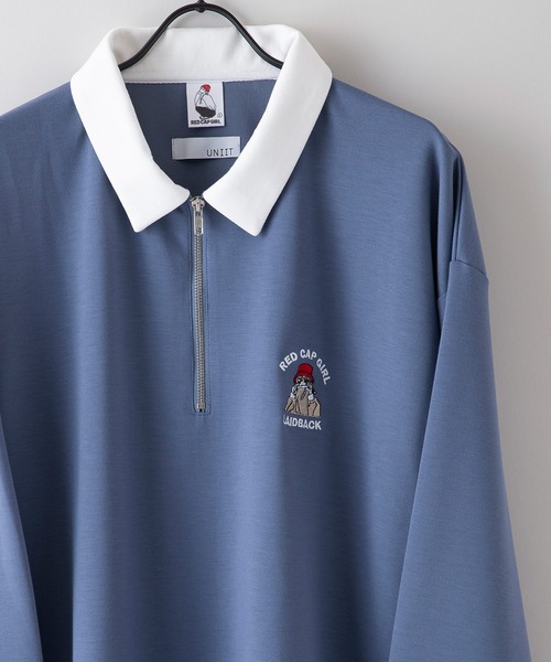 Red Cap Girl(レッドキャプガール)の「【UNIIT × RED CAP GIRL】 ワンポイント 襟配色 ダンボール ハーフジップポロ(ポロシャツ・メンズ・グレー/ブルー/ブラック/ホワイト・MEDIUM/LARGE)」の18枚目の写真
