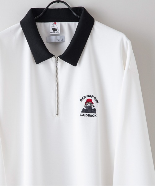 Red Cap Girl(レッドキャプガール)の「【UNIIT × RED CAP GIRL】 ワンポイント 襟配色 ダンボール ハーフジップポロ(ポロシャツ・メンズ・グレー/ブルー/ブラック/ホワイト・MEDIUM/LARGE)」の14枚目の写真