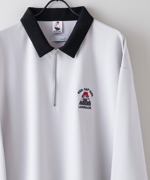 Red Cap Girl(レッドキャプガール)の「【UNIIT × RED CAP GIRL】 ワンポイント 襟配色 ダンボール ハーフジップポロ(ポロシャツ・メンズ・グレー/ブルー/ブラック/ホワイト・MEDIUM/LARGE)」の16枚目の写真