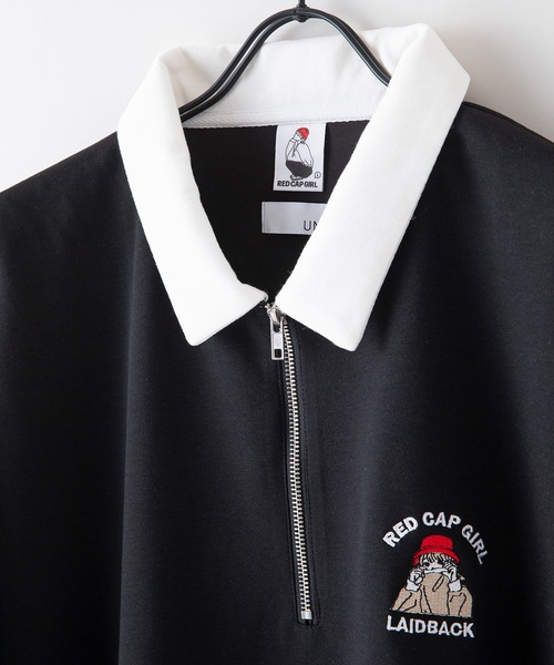 Red Cap Girl(レッドキャプガール)の「【UNIIT × RED CAP GIRL】 ワンポイント 襟配色 ダンボール ハーフジップポロ(ポロシャツ・メンズ・グレー/ブルー/ブラック/ホワイト・MEDIUM/LARGE)」の19枚目の写真