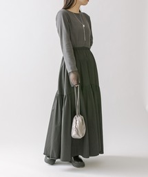 [mline]袖チュールドッキングワンピース