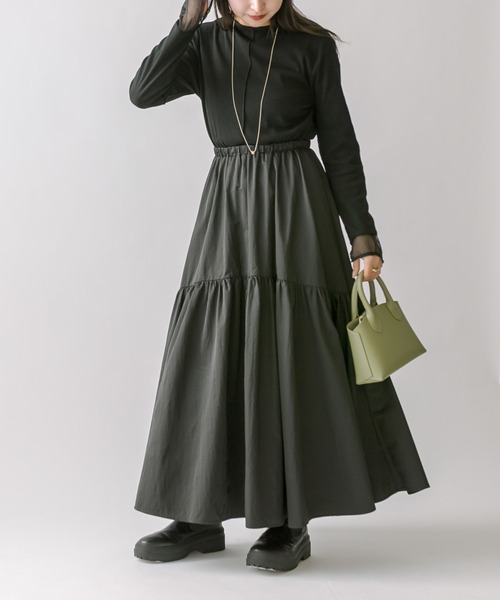 mline（エムライン）の「[mline]袖チュールドッキングワンピース（ワンピース・レディース・ブラック/ベージュ/チャコールグレー・1/2）」の18枚目の写真