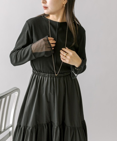 mline（エムライン）の「[mline]袖チュールドッキングワンピース（ワンピース・レディース・ブラック/ベージュ/チャコールグレー・1/2）」の21枚目の写真
