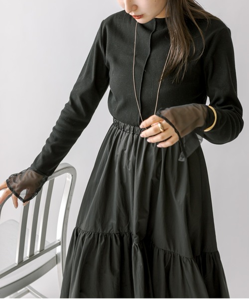 mline（エムライン）の「[mline]袖チュールドッキングワンピース（ワンピース・レディース・ブラック/ベージュ/チャコールグレー・1/2）」の20枚目の写真
