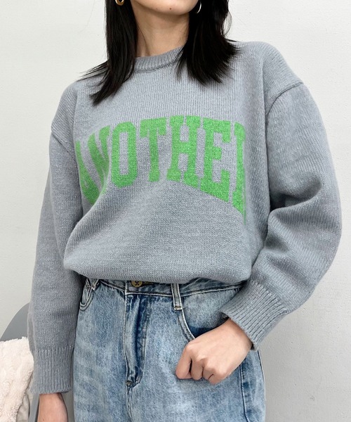 &soiree(アンドソワレ)の「&soiree カレッジロゴモヘアライクニットセーター(ニット/セーター・レディース・グレー/グリーン/ピンク/ベージュ・FREE)」の12枚目の写真