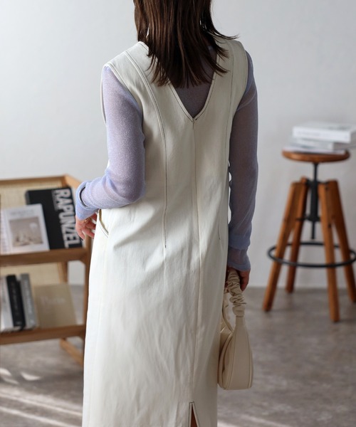 ap retro（アプレトロ）の「ディープUネックジャンパースカート / 配色ステッチ（ジャンパースカート・レディース・ライトブルー/ベージュ/ネイビー/アイボリー・FREE）」の12枚目の写真