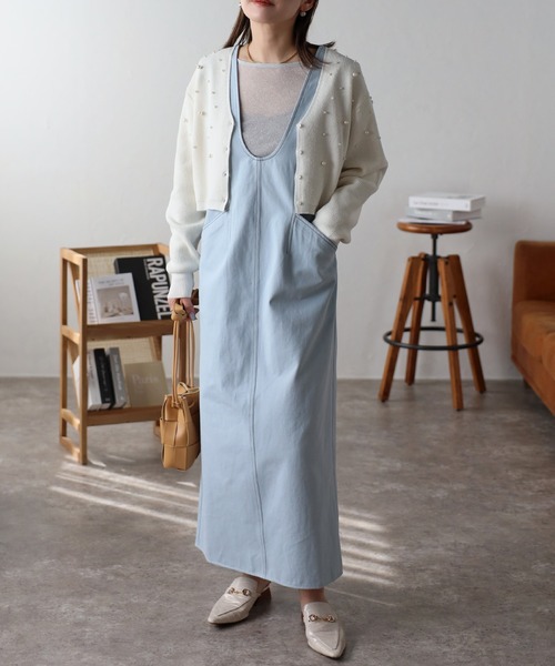 ap retro（アプレトロ）の「ディープUネックジャンパースカート / 配色ステッチ（ジャンパースカート・レディース・ライトブルー/ベージュ/ネイビー/アイボリー・FREE）」の19枚目の写真