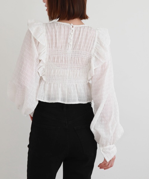 archives(アルシーヴ)の「シアーチェックシャーリングコンパクトブラウス(シャツ/ブラウス・レディース・オフホワイト/ベージュ/グレー・MEDIUM)」の7枚目の写真